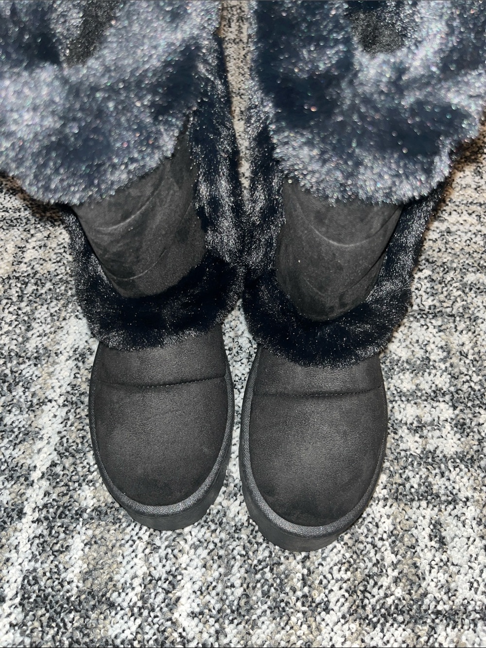 Brand New Classic Black Faux Fur Winter Boots - Women